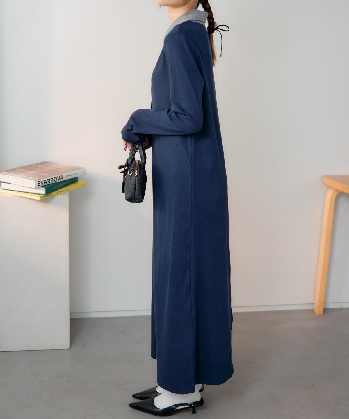 ポロ襟配色 リブロングワンピース