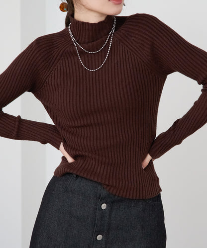 ボトルネックリブニットプルオーバー