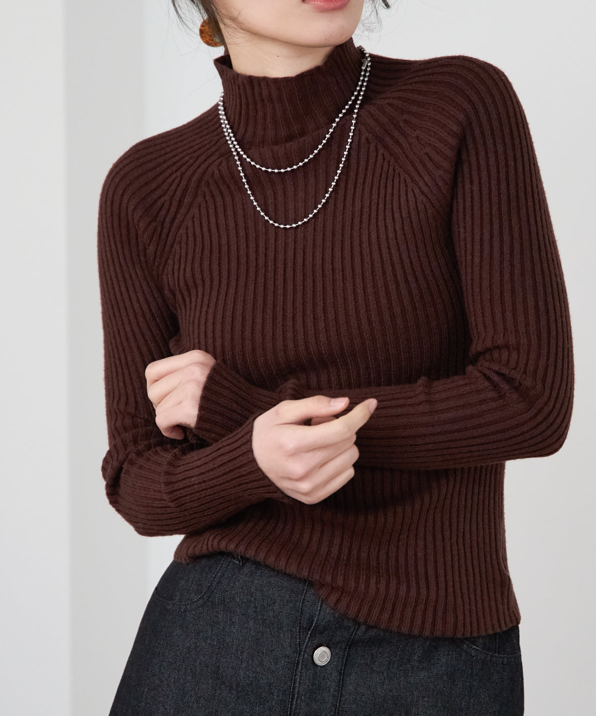 ボトルネックリブニットプルオーバー