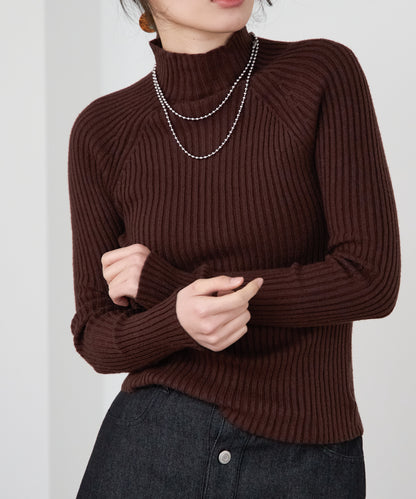 ボトルネックリブニットプルオーバー