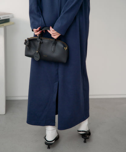 ポロ襟配色 リブロングワンピース