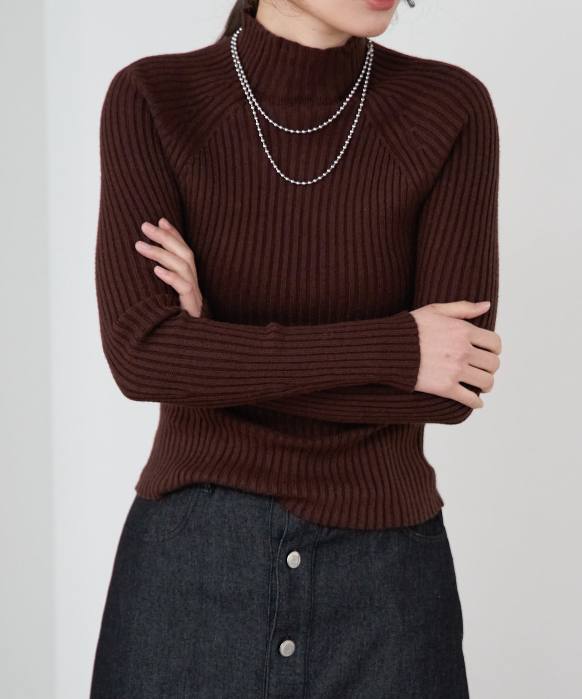 ボトルネックリブニットプルオーバー