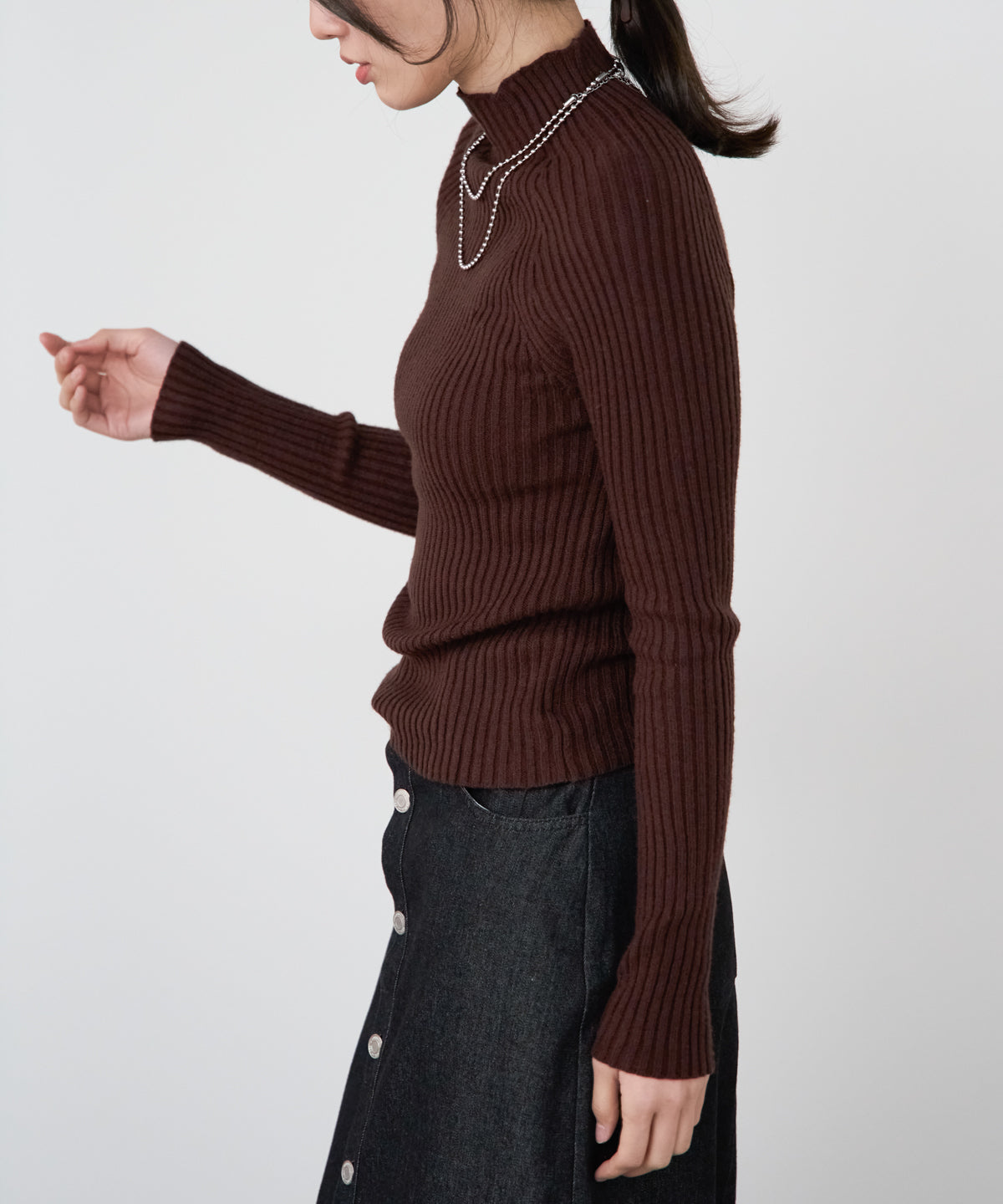 ボトルネックリブニットプルオーバー