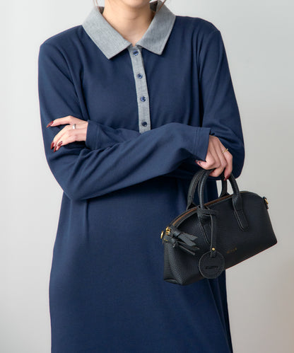 ポロ襟配色 リブロングワンピース