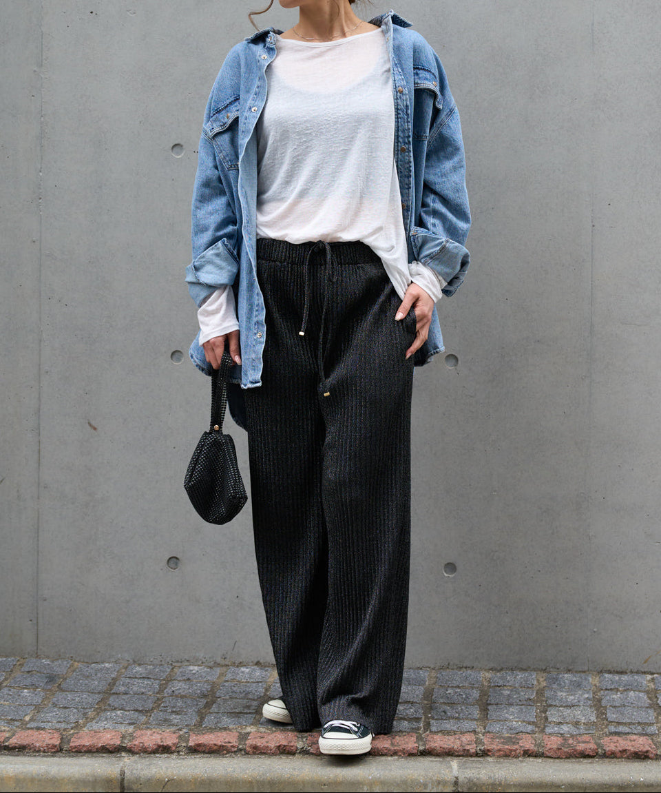 セルフカットラメプリーツパンツ