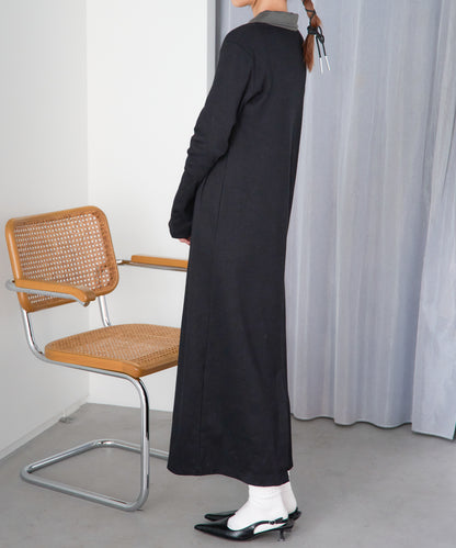 ポロ襟配色 リブロングワンピース