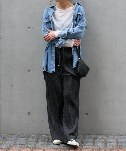 セルフカットラメプリーツパンツ