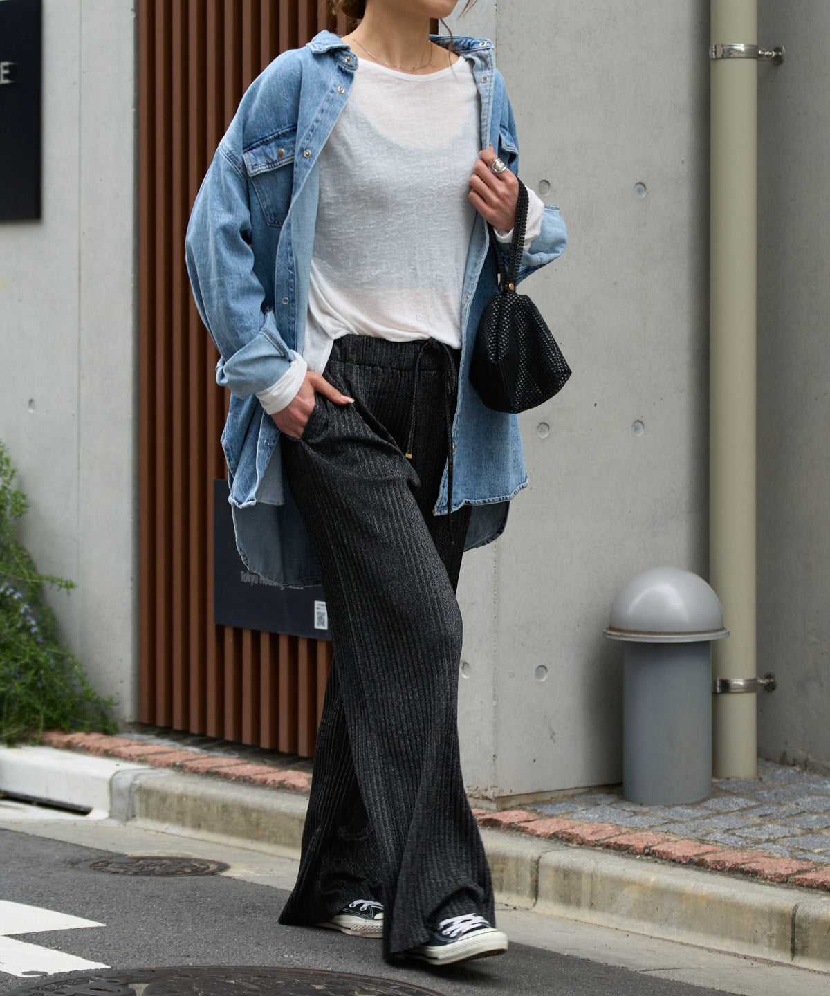 セルフカットラメプリーツパンツ