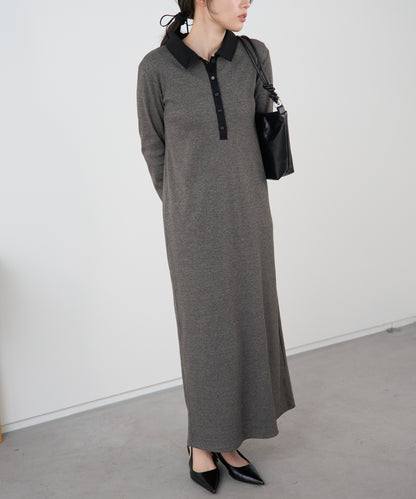 ポロ襟配色 リブロングワンピース