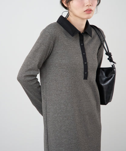 ポロ襟配色 リブロングワンピース