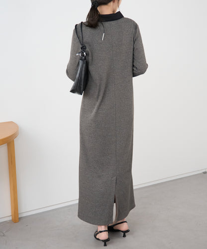 ポロ襟配色 リブロングワンピース