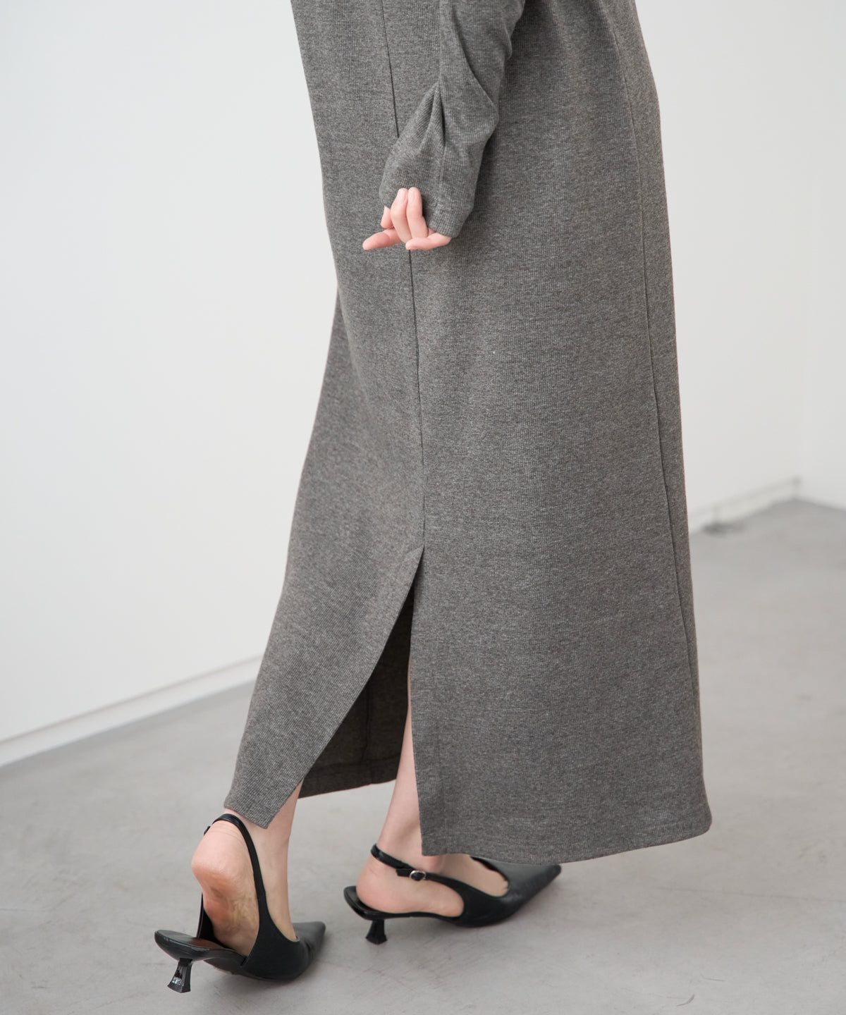 ポロ襟配色 リブロングワンピース