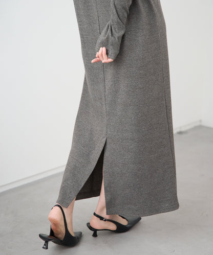 ポロ襟配色 リブロングワンピース