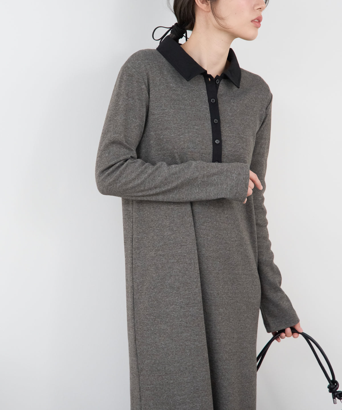 ポロ襟配色 リブロングワンピース