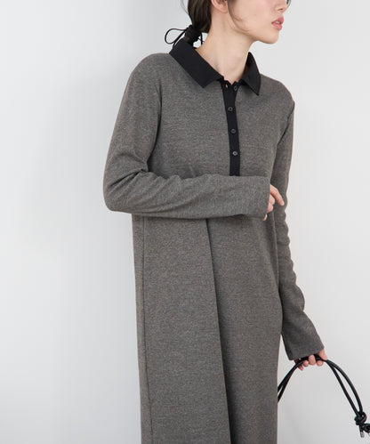 ポロ襟配色 リブロングワンピース