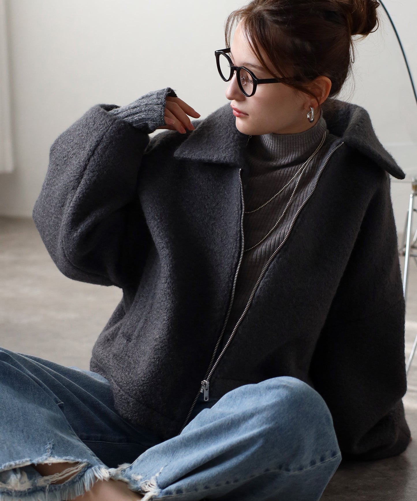 ショート丈 ボリュームスリーブ ボアジャケット