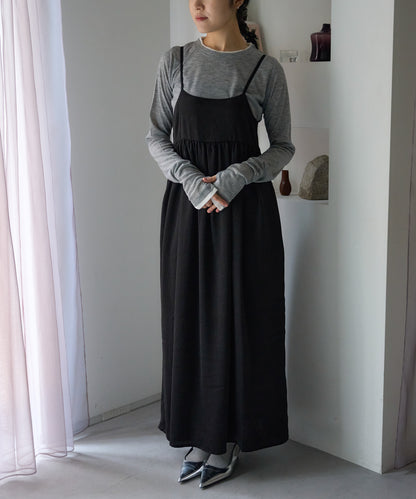 ワッシャーサテンギャザーキャミワンピース