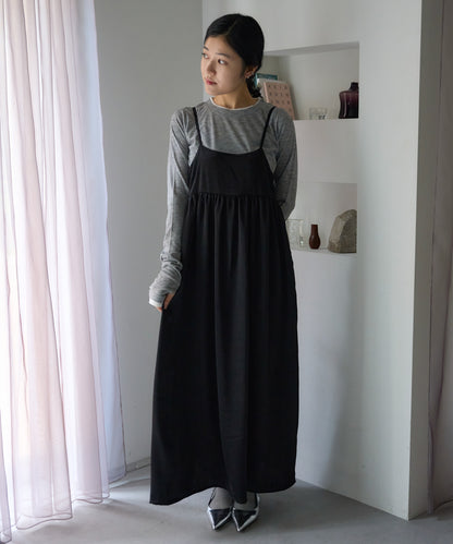 ワッシャーサテンギャザーキャミワンピース