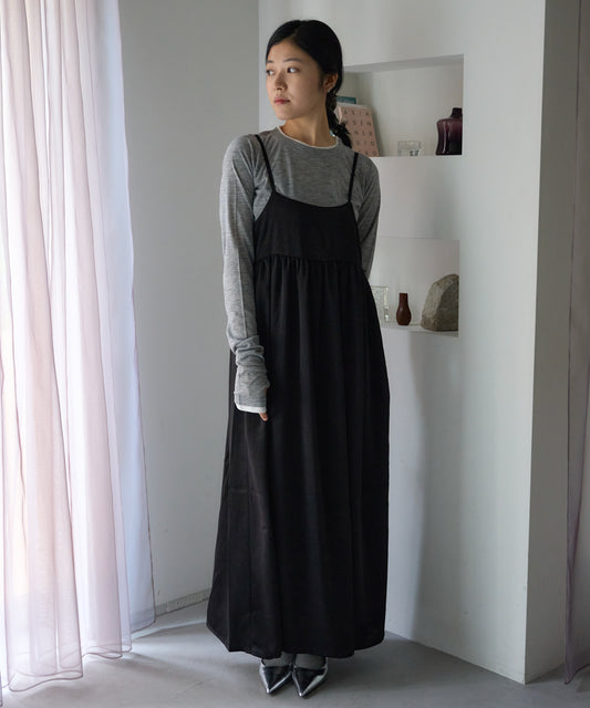 ワッシャーサテンギャザーキャミワンピース