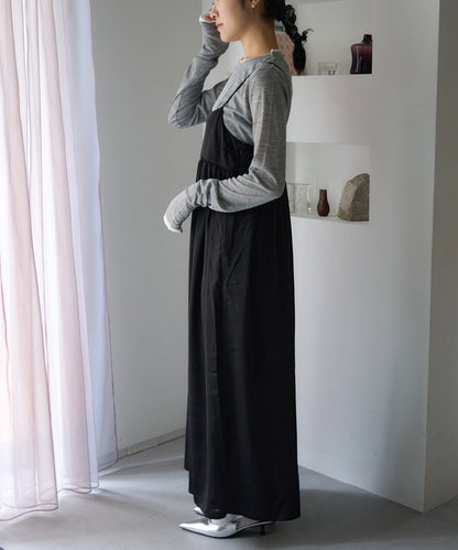 ワッシャーサテンギャザーキャミワンピース