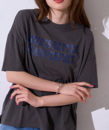サイロコットン 前後差5分袖ロゴTシャツ