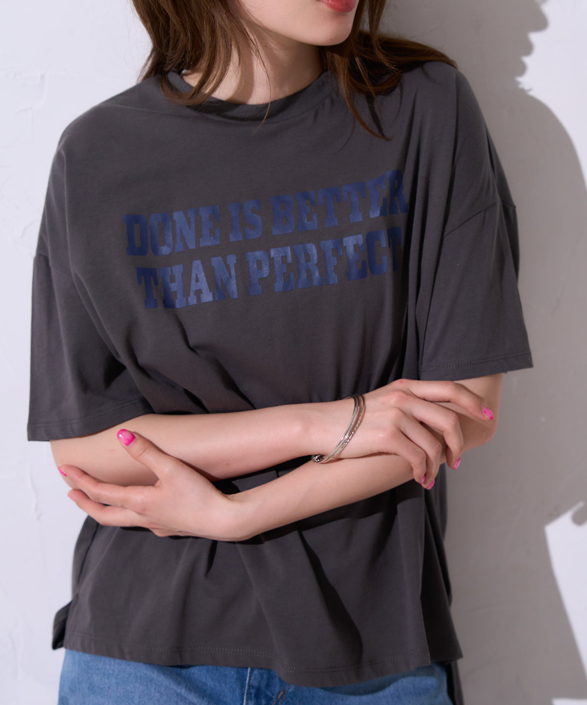 サイロコットン 前後差5分袖ロゴTシャツ