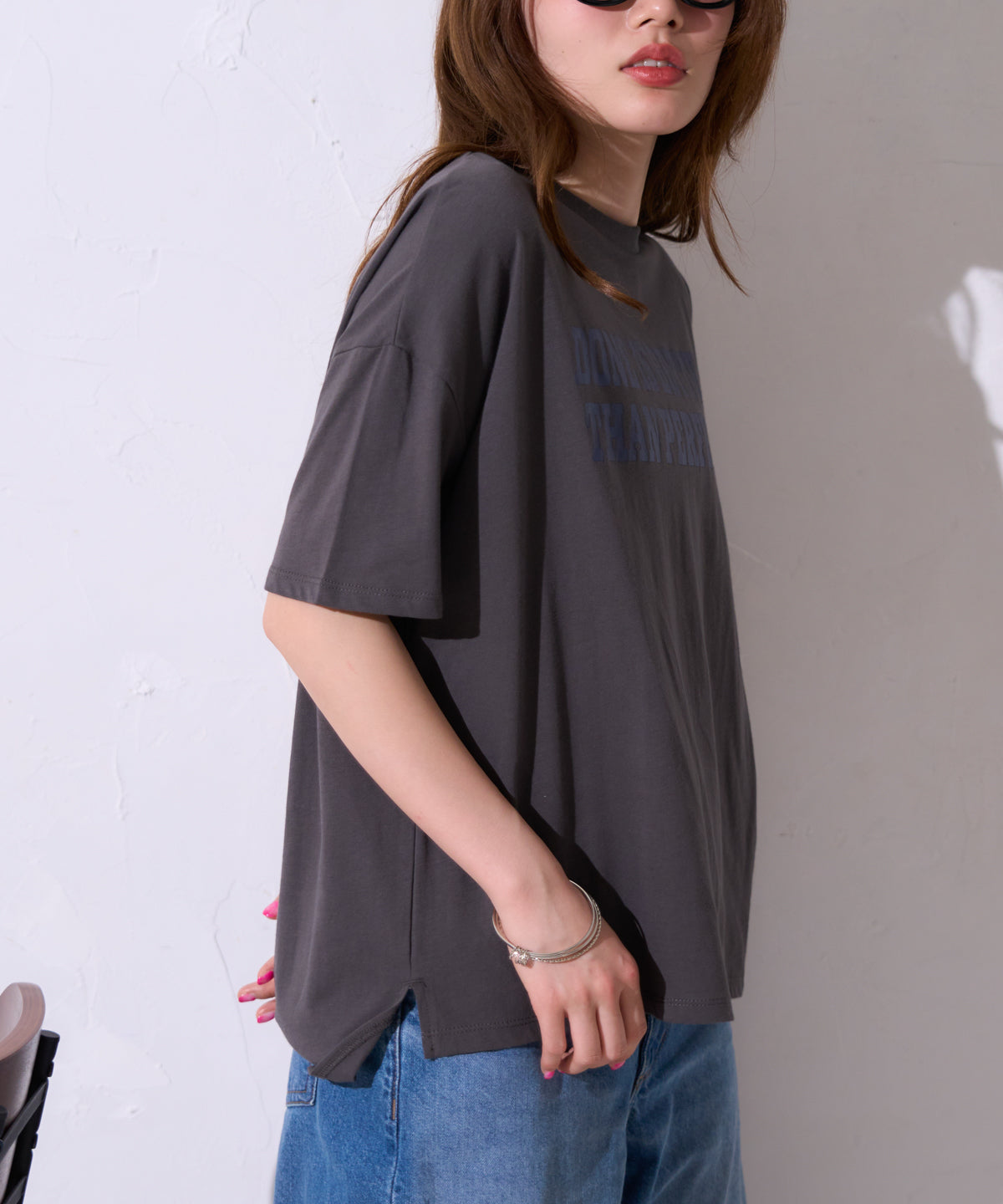 サイロコットン 前後差5分袖ロゴTシャツ