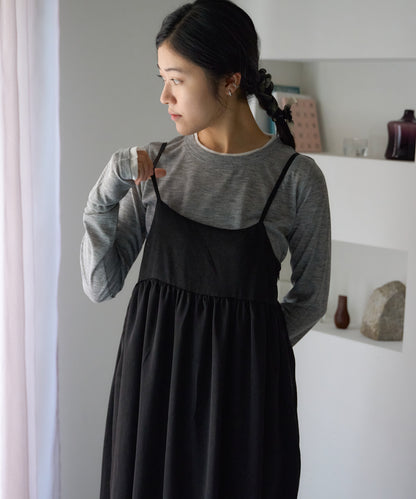 ワッシャーサテンギャザーキャミワンピース