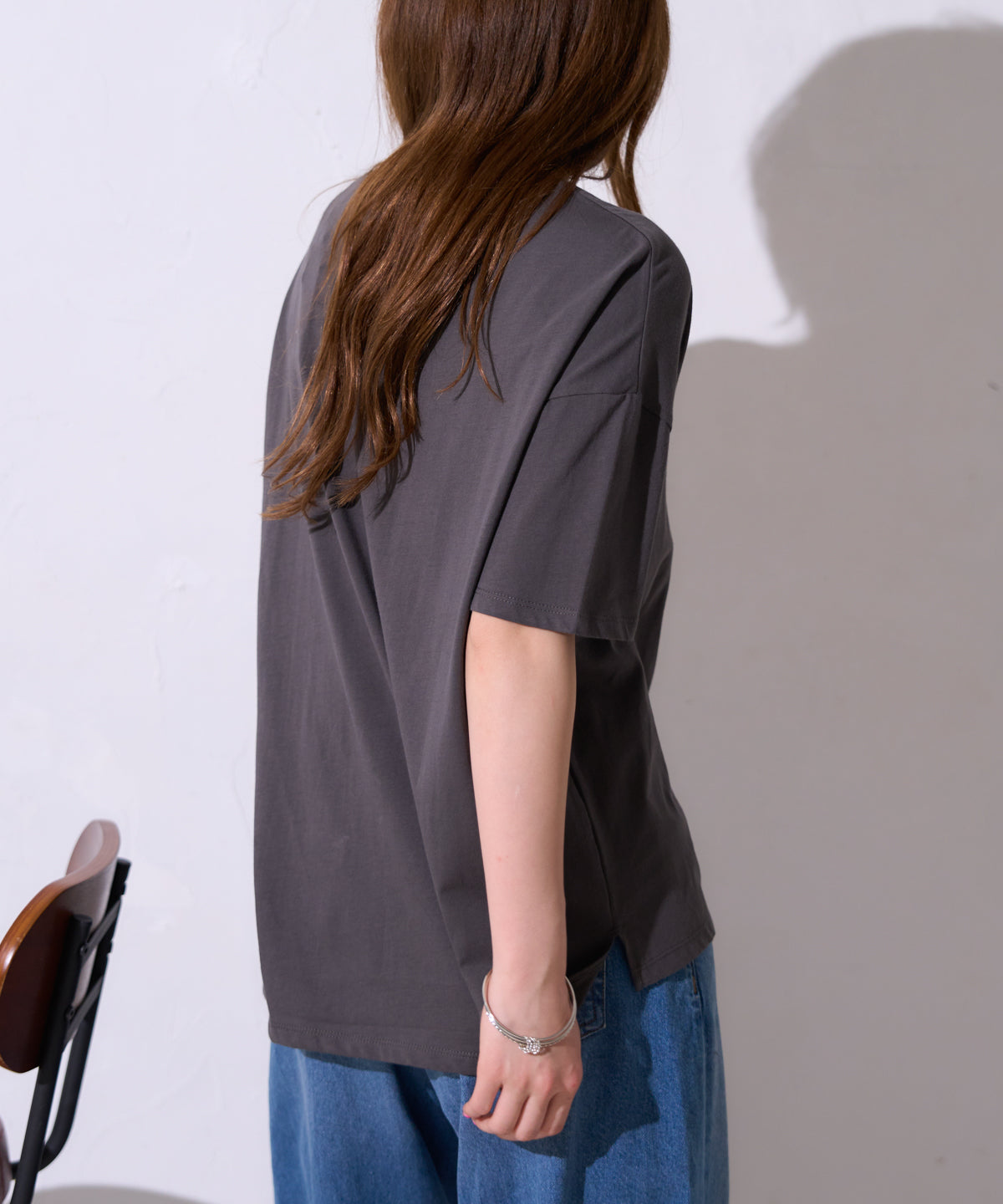 サイロコットン 前後差5分袖ロゴTシャツ
