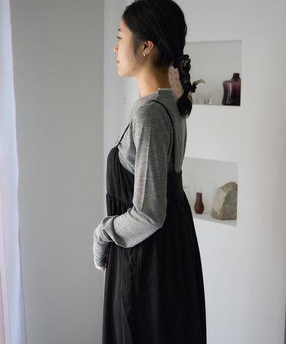 ワッシャーサテンギャザーキャミワンピース