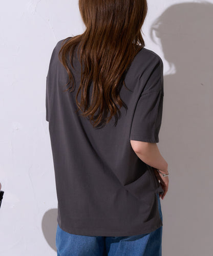 サイロコットン 前後差5分袖ロゴTシャツ
