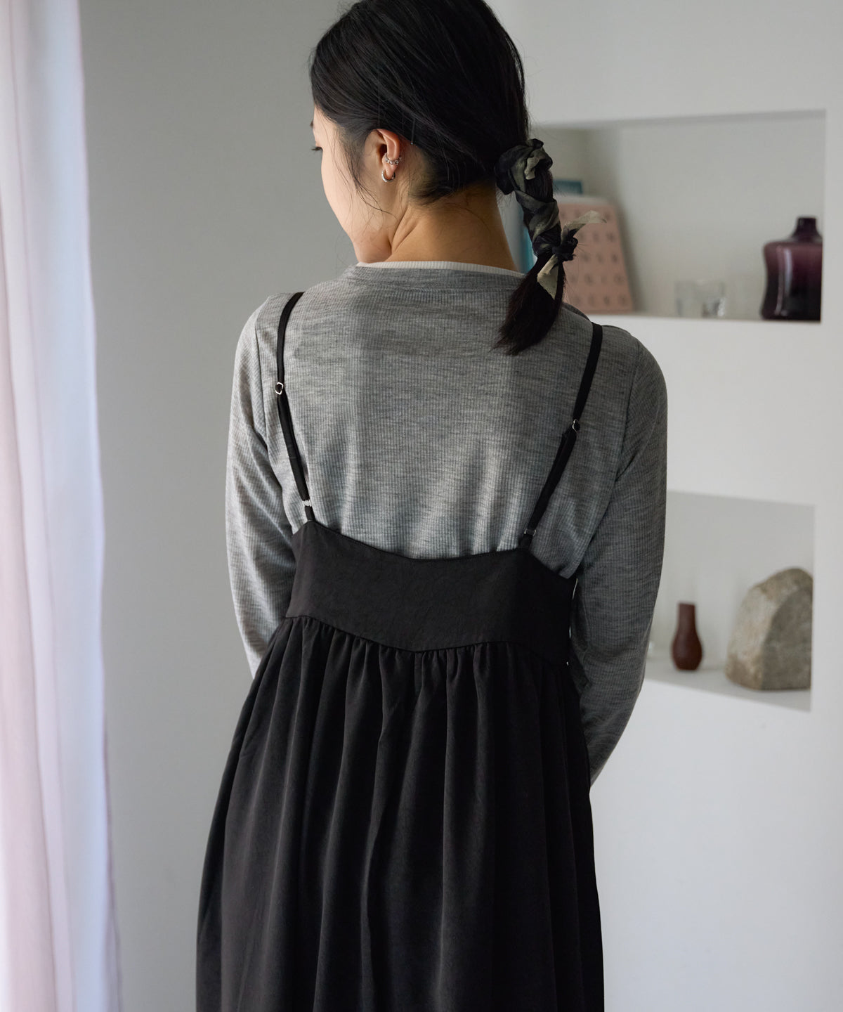 ワッシャーサテンギャザーキャミワンピース