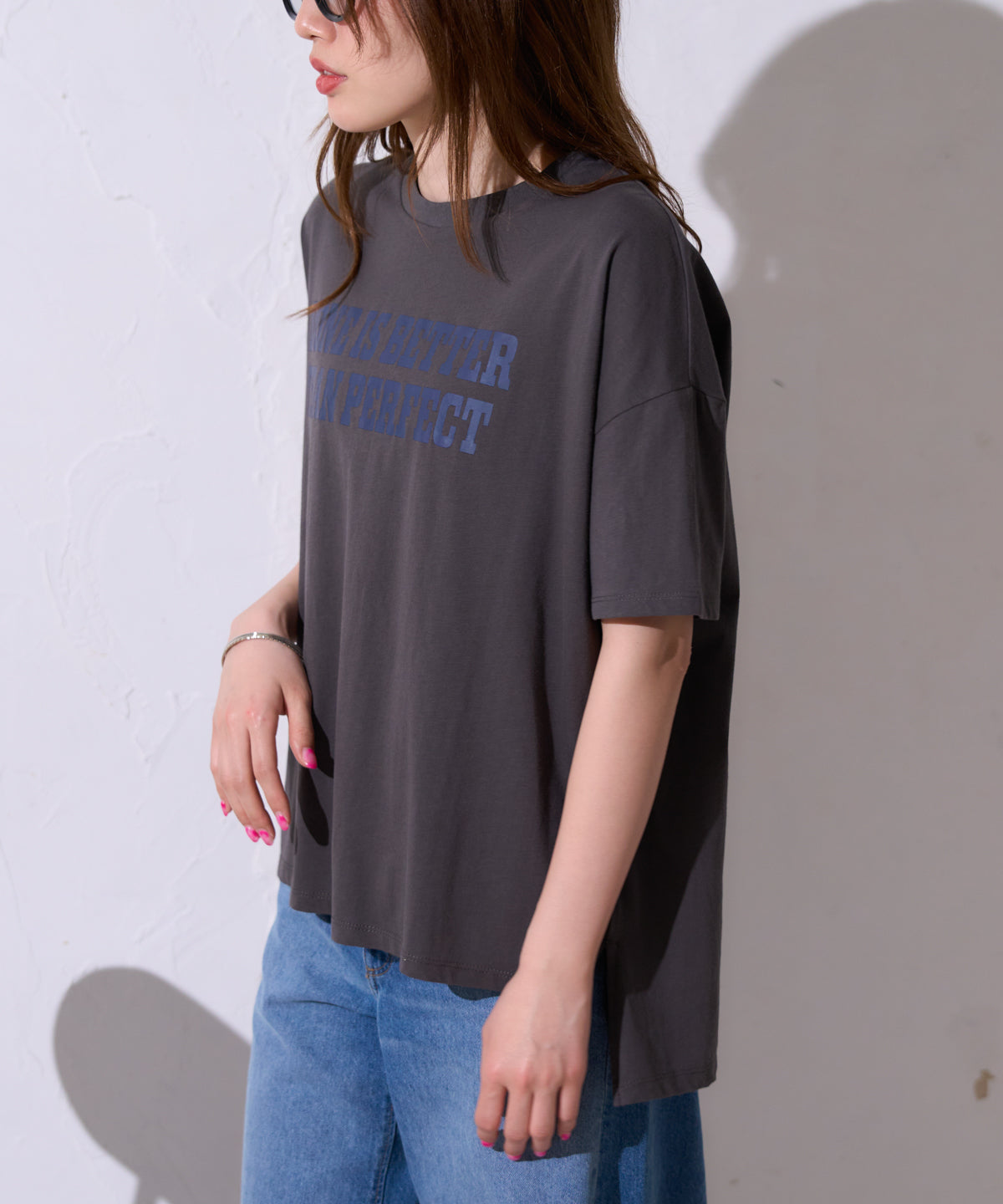 サイロコットン 前後差5分袖ロゴTシャツ