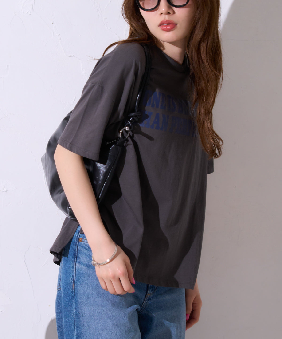 サイロコットン 前後差5分袖ロゴTシャツ
