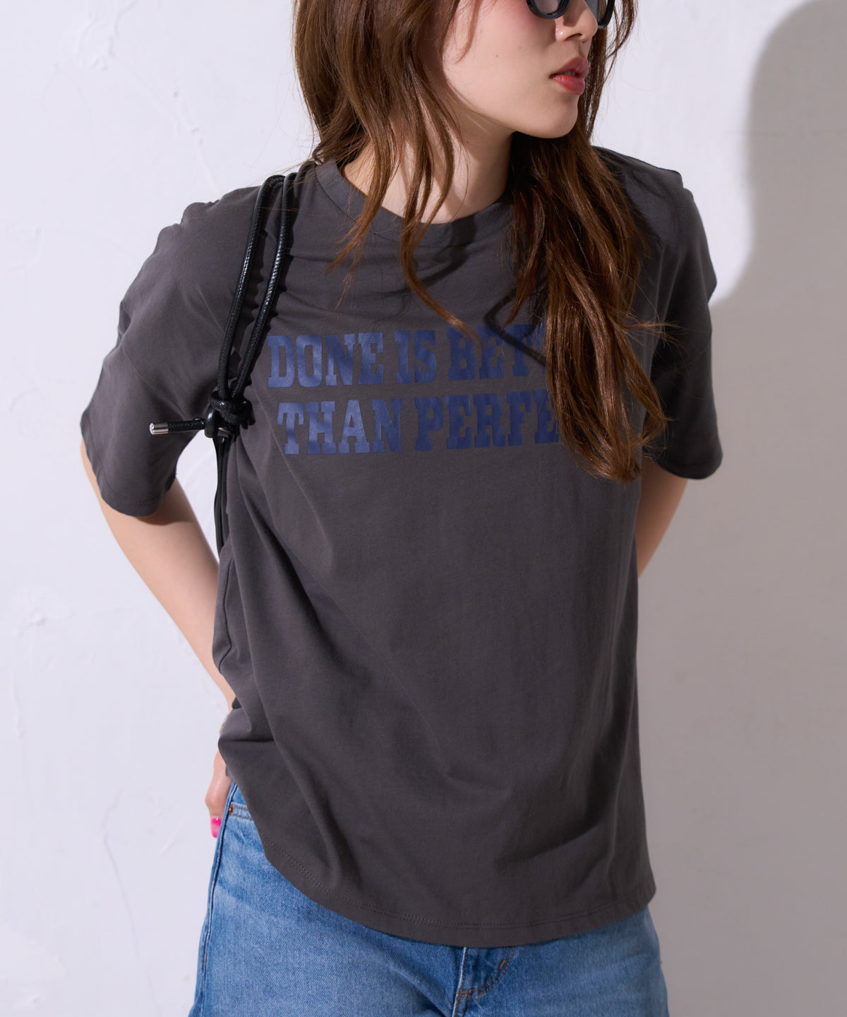 サイロコットン 前後差5分袖ロゴTシャツ