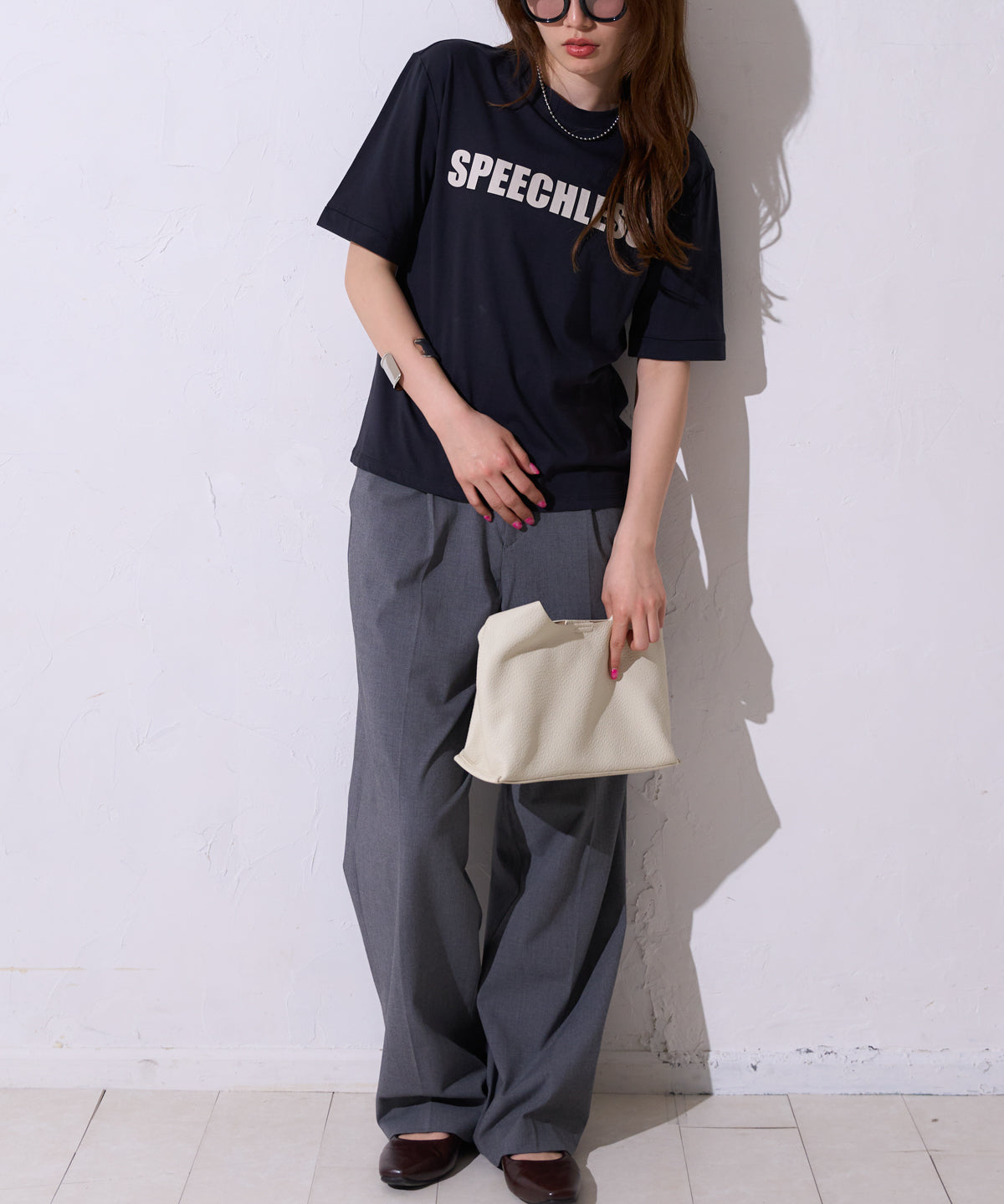 サイロコットン ロゴプリント5分袖Tシャツ