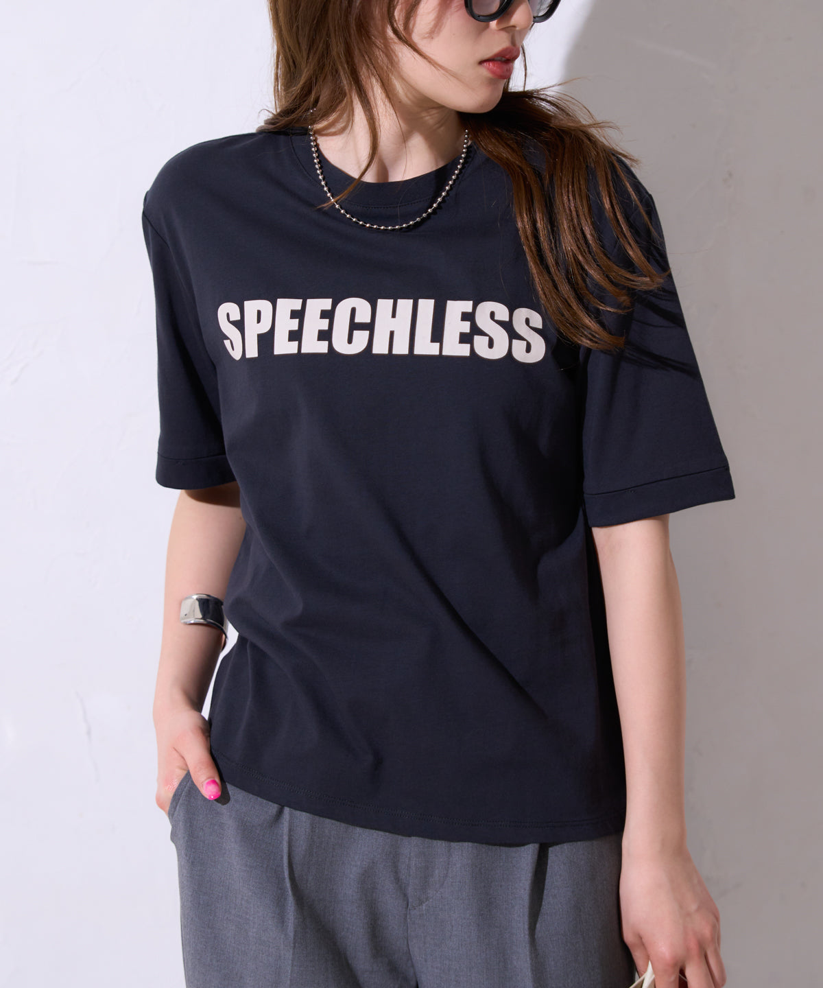 サイロコットン ロゴプリント5分袖Tシャツ