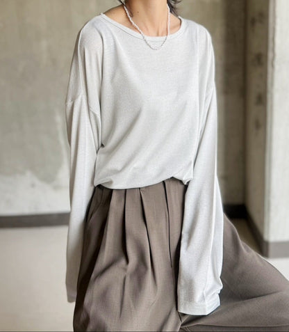 リラクシー ボートネック シアートップス/ラメ