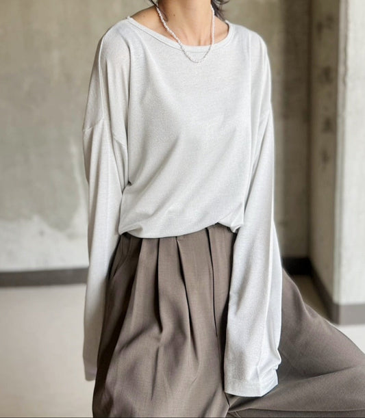 リラクシー ボートネック シアートップス/ラメ
