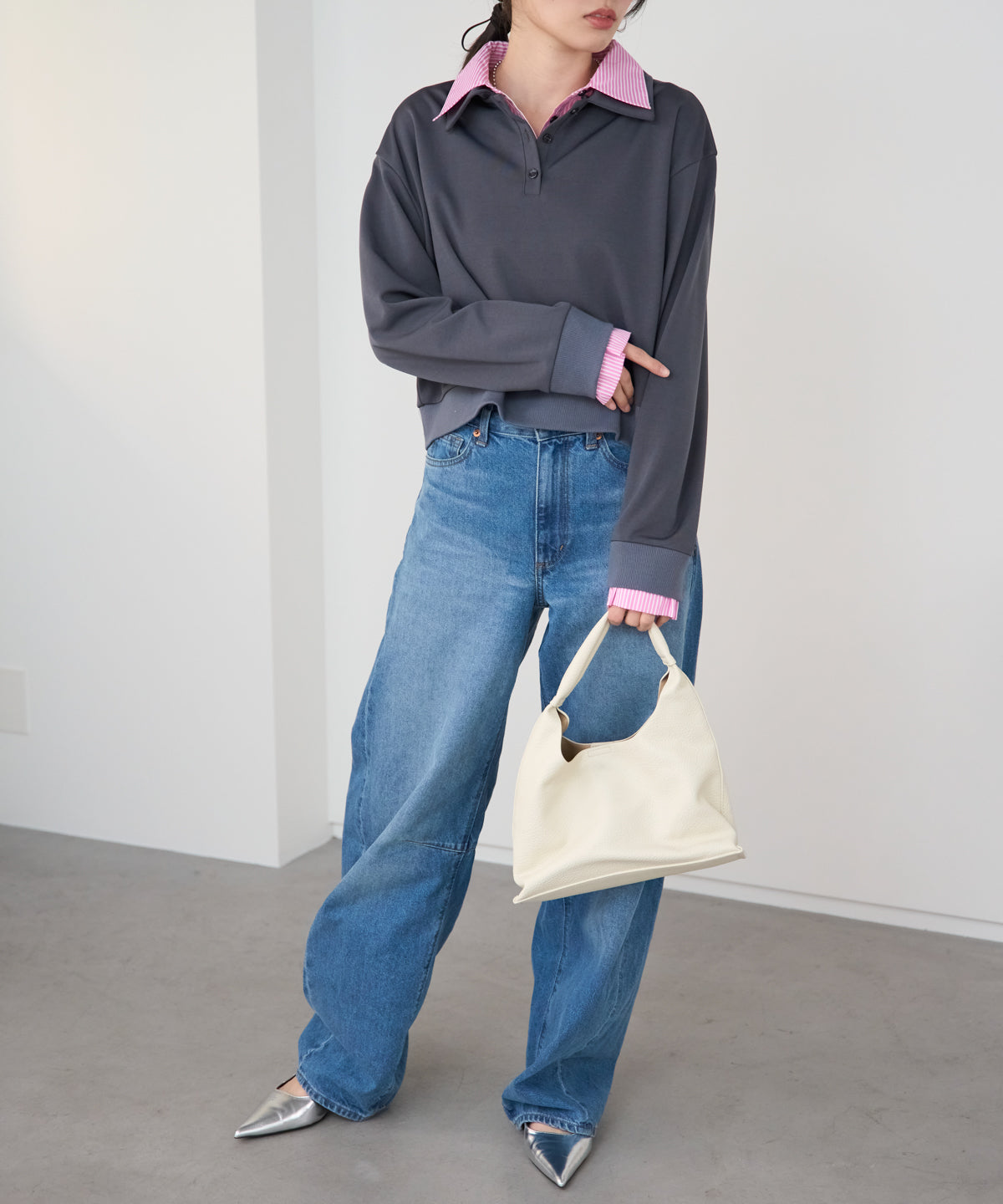 シャツレイヤード風ポンチ長袖プルオーバー