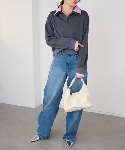 シャツレイヤード風ポンチ長袖プルオーバー