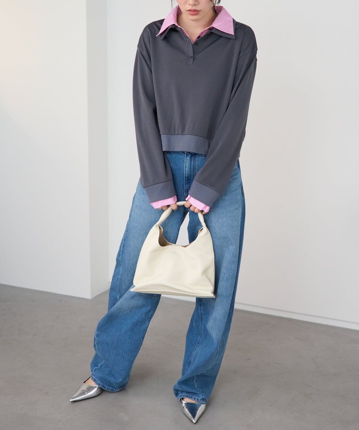 シャツレイヤード風ポンチ長袖プルオーバー