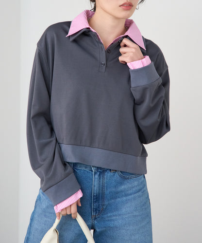 シャツレイヤード風ポンチ長袖プルオーバー