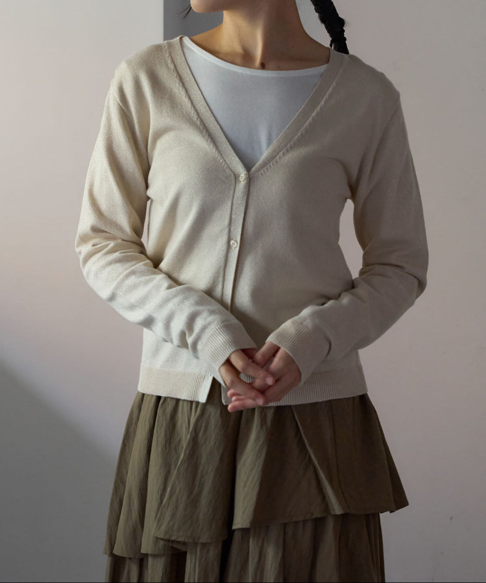 Vネックラメカーディガン