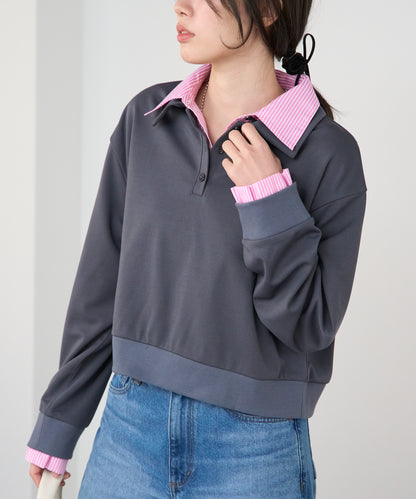 シャツレイヤード風ポンチ長袖プルオーバー