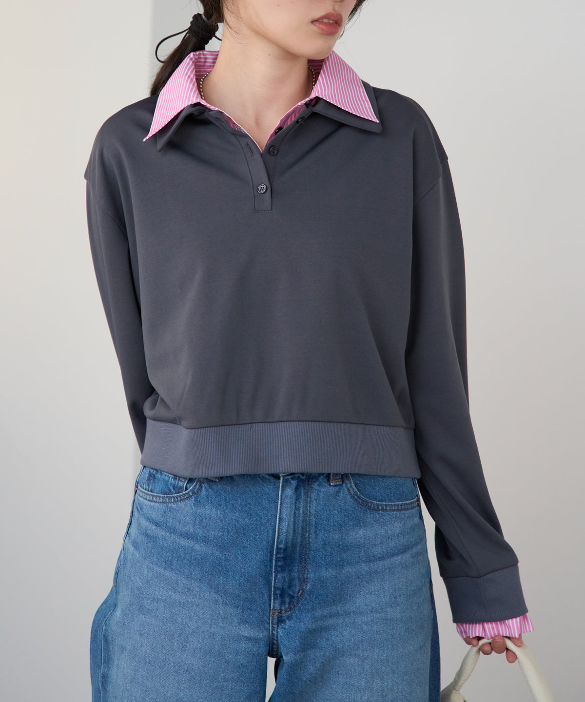 シャツレイヤード風ポンチ長袖プルオーバー