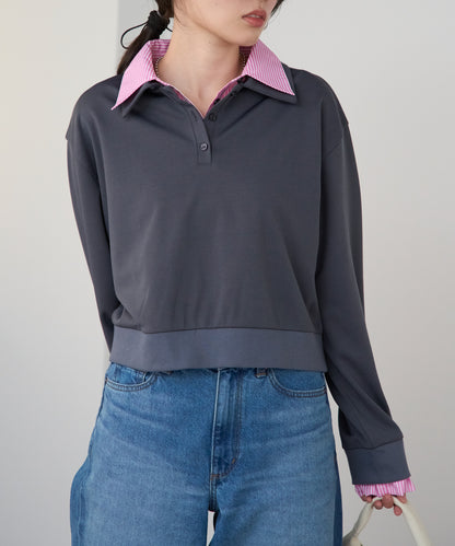 シャツレイヤード風ポンチ長袖プルオーバー