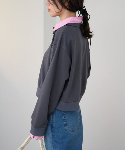 シャツレイヤード風ポンチ長袖プルオーバー