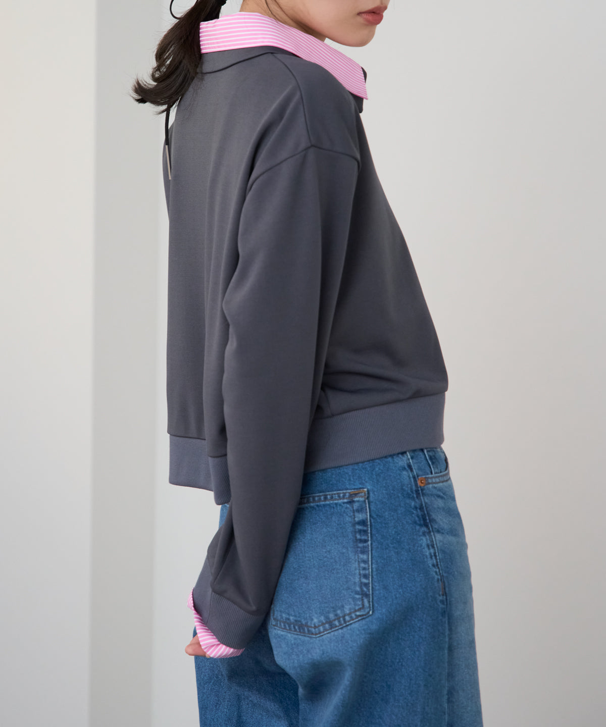 シャツレイヤード風ポンチ長袖プルオーバー