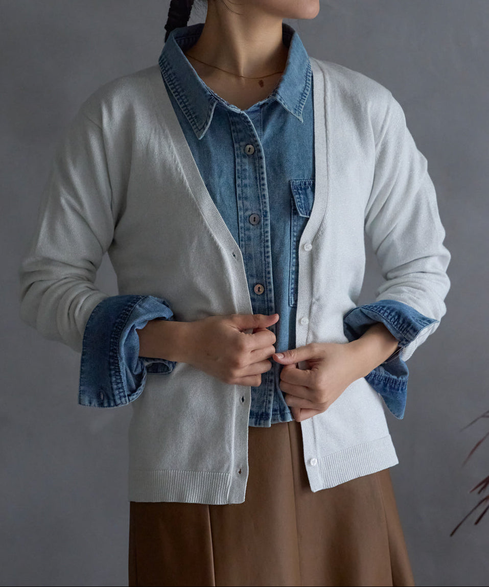 Vネックラメカーディガン